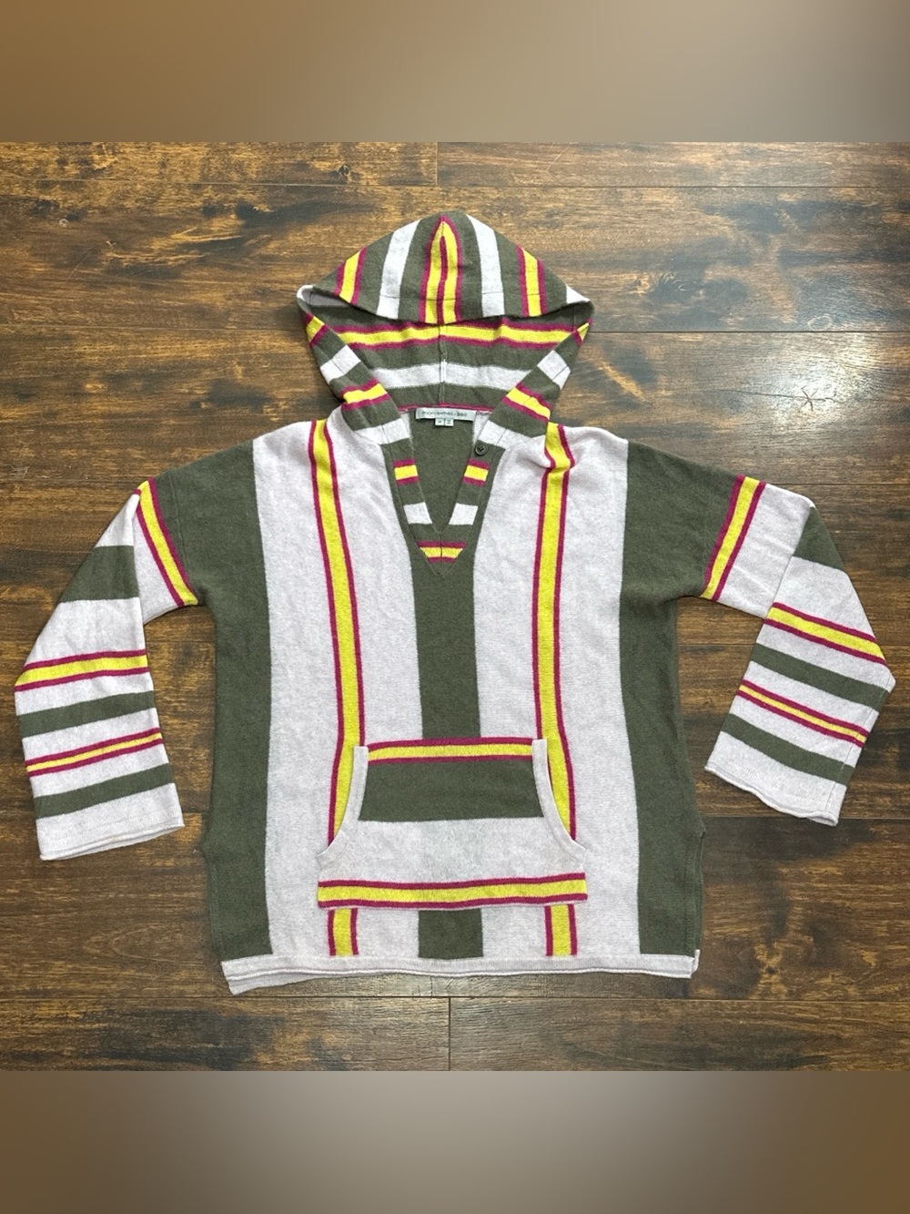 Rocky Barnes x 360 Cashmere Hoodie M 💛🩷 Olive Stripe Soft!